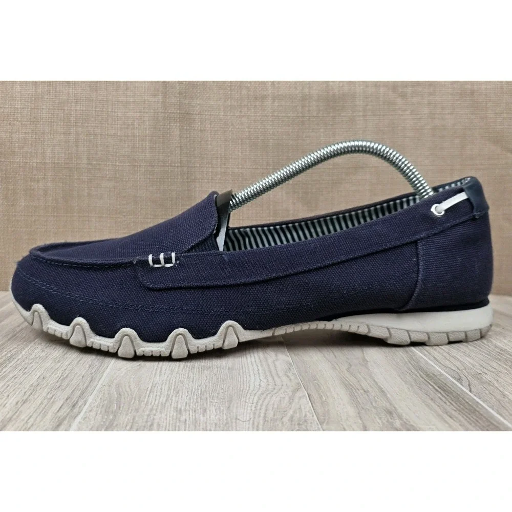 Skechers Womens Size 11 Biker Pedestrian Slip On Shoes Navy Blue Canvas Sneakers